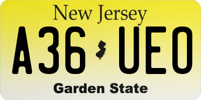 NJ license plate A36UEO