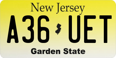 NJ license plate A36UET