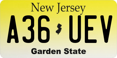 NJ license plate A36UEV