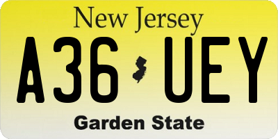 NJ license plate A36UEY
