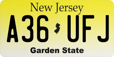 NJ license plate A36UFJ