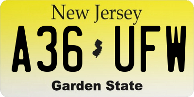 NJ license plate A36UFW
