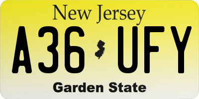 NJ license plate A36UFY