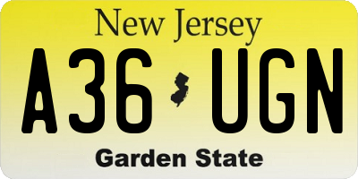 NJ license plate A36UGN