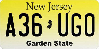 NJ license plate A36UGO