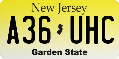 NJ license plate A36UHC