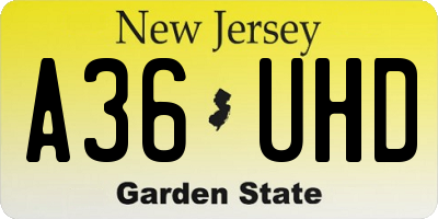 NJ license plate A36UHD