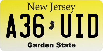 NJ license plate A36UID