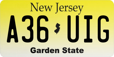 NJ license plate A36UIG