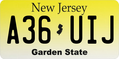 NJ license plate A36UIJ