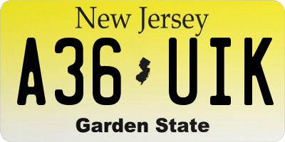 NJ license plate A36UIK