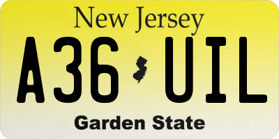 NJ license plate A36UIL