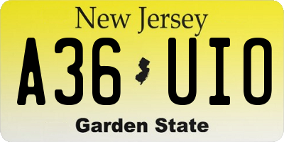 NJ license plate A36UIO