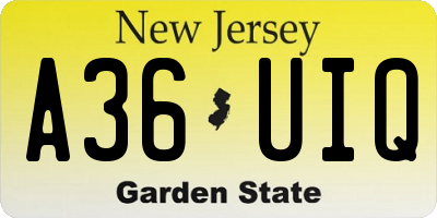 NJ license plate A36UIQ