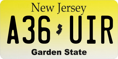 NJ license plate A36UIR