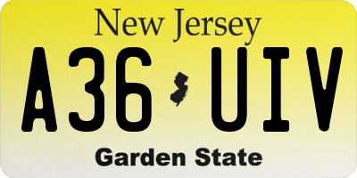 NJ license plate A36UIV