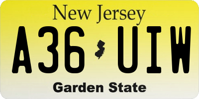 NJ license plate A36UIW