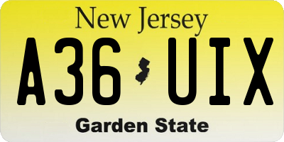 NJ license plate A36UIX