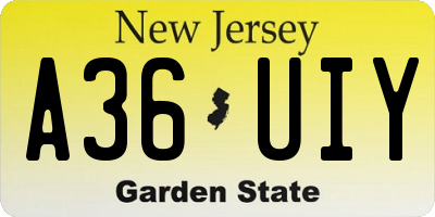 NJ license plate A36UIY