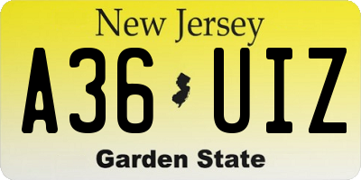 NJ license plate A36UIZ