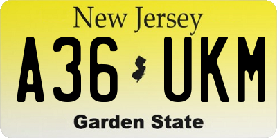 NJ license plate A36UKM