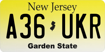 NJ license plate A36UKR
