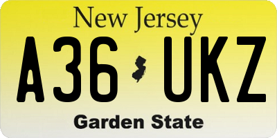 NJ license plate A36UKZ