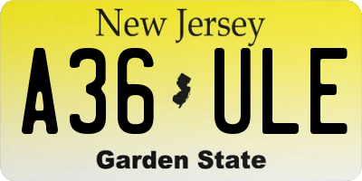 NJ license plate A36ULE