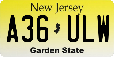 NJ license plate A36ULW