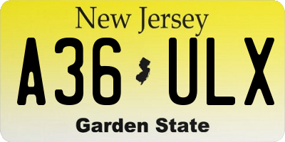 NJ license plate A36ULX