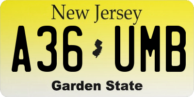 NJ license plate A36UMB