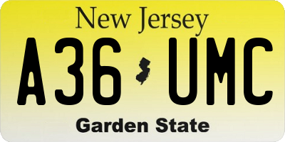 NJ license plate A36UMC