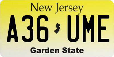 NJ license plate A36UME