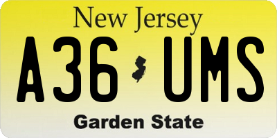 NJ license plate A36UMS