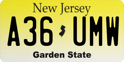NJ license plate A36UMW