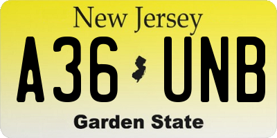 NJ license plate A36UNB