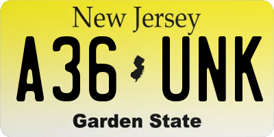 NJ license plate A36UNK