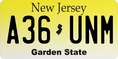 NJ license plate A36UNM