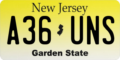 NJ license plate A36UNS