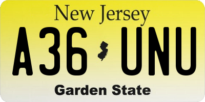 NJ license plate A36UNU