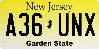 NJ license plate A36UNX