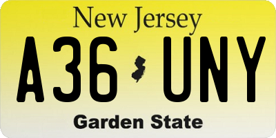 NJ license plate A36UNY