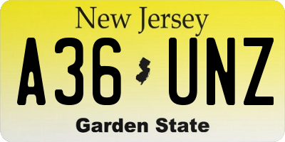 NJ license plate A36UNZ