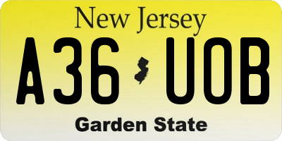 NJ license plate A36UOB