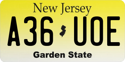 NJ license plate A36UOE