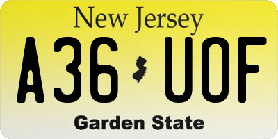 NJ license plate A36UOF