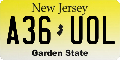 NJ license plate A36UOL