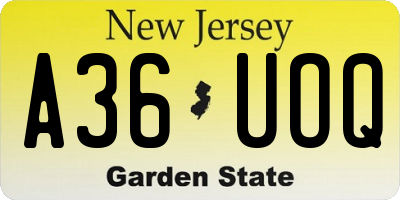 NJ license plate A36UOQ