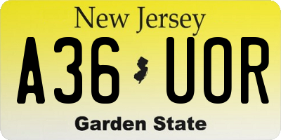 NJ license plate A36UOR