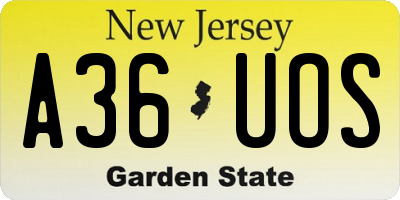 NJ license plate A36UOS